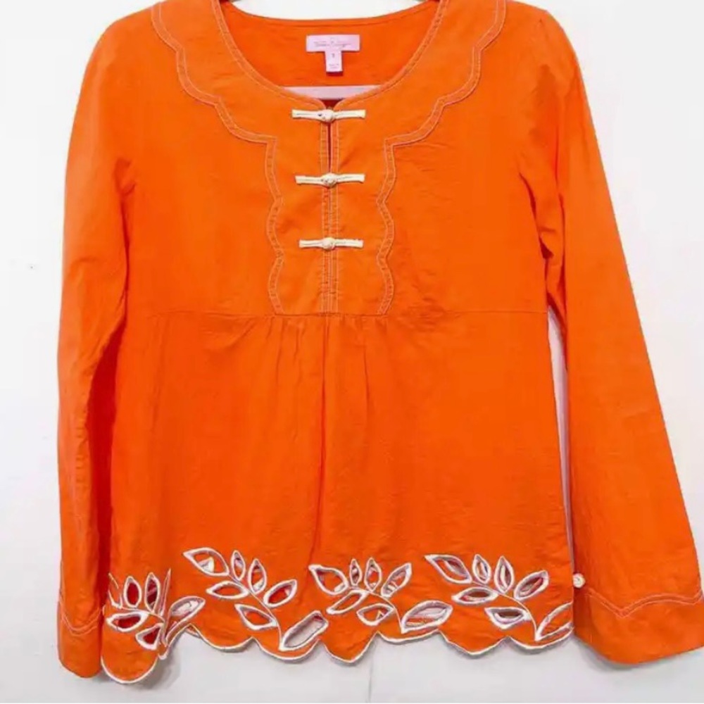 Lilly Pulitzer size S bright orange embroidered tunic
